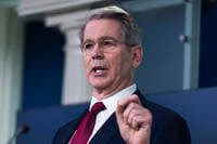 Treasury Secretary Scott Bessent, speaks to reporters in the James Brady Press Briefing Room