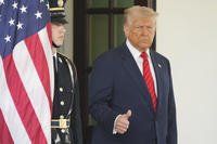 President Trump waiting to greet Canadian Prime Minister Mark