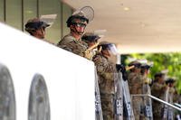 National Guard stand guard in downtown Los Angeles