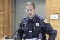 Salt Lake City Police Chief Brian Redd speaks to the media
