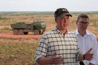 Secretary of the Army Dan Driscoll and Army Chief of Staff Gen. Randy George meet with Minister of Defence Industry and Capability for Delivery of Australia, Pay Conroy, and Chief of the Australian Army, Lt. Gen. Simon Stuart, at Mount Bundey, Australia, for a Precision Strike Missile (PrSM) live-fire exercise during Talisman Sabre.