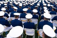 Cadets sit during the U.S. Air Force Academy Class of 2025 graduation ceremony at Falcon Stadium