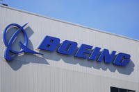 The Boeing logo is displayed at the company's factory