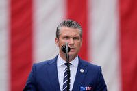 Defense Secretary Pete Hegseth speaks during a ceremony at the Pentagon