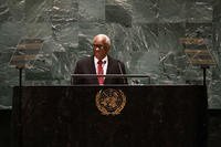 The president of the Presidential Council of the Transition of the Republic of Haiti, Edgard Leblanc Fils, speaks during the 79th session of the United Nations General Assembly at the United Nations headquarters in New York City.