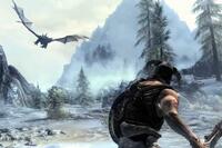 Skyrim character fighting dragon