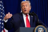 President Donald Trump speaks during a news conference.