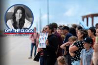 Homecoming crowd on a flight line.