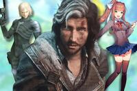 A collage of characters from games that betray player expectations: Raiden from Metal Gear Solid 2, Verso from Clair Obscur and Moncia from Doki Doki Literature Club.