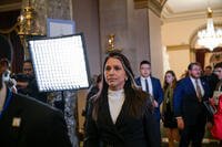 Director of National Intelligence Tulsi Gabbard exits the House chamber following President Donald Trump's State of the Union address to a joint session of Congress in the House chamber at the U.S. Capitol in Washington, Tuesday, Feb. 24, 2026. (AP Photo/Rod Lamkey, Jr.)