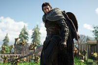 Full-body view of Crimson Desert protagonist holding a sword in a battlefield setting. Photo Credit: Courtesy of Pearl Abyss