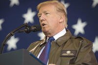 Donald Trump speaking to U.S. service members during a military event