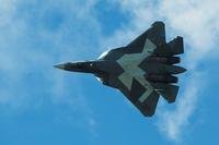 Russia's T-50 fighter conducts an aerial demonstration.