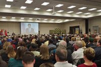Soldiers, families and community members listen to a community listening session at Fort Campbell on Jan. 20. (Fort Campbell Facebook page)