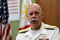 U.S. Pacific Fleet Commander Adm. Scott Swift talks during an interview with journalists Friday, July 17, 2015 in Manila, Philippines.(AP Photo/Bullit Marquez)