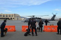 Federal, state and local K-9 teams prepare to board a California Air National Guard helicopter at Coast Guard Air Station San Francisco, Wednesday, Dec. 2, 2015 to prepare for Super Bowl 50. (Photo: Lt. j.g. Evan Wilcox)