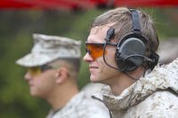Cpl. David Dudley, Expeditionary Air Field, uses proper eye and ear protection during the 5th annual Combat Shooting Competition Oct. 28, hosted by Weapons Training Battalion aboard Marine Corps Base Quantico. (Marine Corps photo/ Ida Irby)
