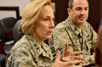 Maj. Gen. VeraLinn Jamieson, director of Intelligence, Air Combat Command, Joint Base Langley-Eustis, Va., visited the 552nd Air Control Wing and the Oklahoma City Air Logistics Complex. (Air Force photo/Kelly White)