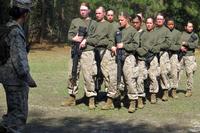 Female recruits form up at the Marine Corps Training Depot on Parris Island, S.C.
