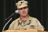 Then-Cmdr. Alan Dorrbecker delivers a speech Aug. 24, 2011, during a change of command ceremony. Petty Officer 2nd Class Kilho Park/Navy