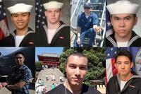 Clockwise from upper left: Carlos Victor Ganzon Sibayan, Dakota Kyle Rigsby, Gary Leo Rehm Jr., Ngoc T. Truong Huynh, Shingo Alexander Douglass, Xavier Alec Martin and Noe Hernandez. (U.S. Navy photos)
