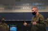 U.S. Marine Corps Master Gunnery Sgt. Scott Stalker, the U.S. Space Command command senior enlisted leader, speaks with members of the 19th Space Operations Squadron at Schriever Space Force Base