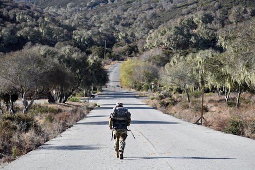 A soldier participates in the Norwegian Foot March at Fort Ord National Monument