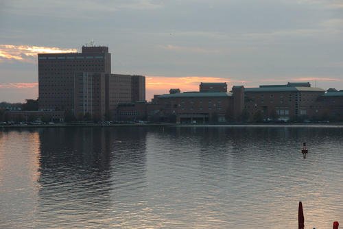 A view of Naval Medical Center Portsmouth, which is across the Elizabeth River from Norfolk, Virginia.