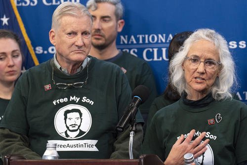 Marc and Debra Tice, the parents of Austin Tice, a journalist who was kidnapped in Syria, update the media about their son's condition as they continue to push for his release, Friday, Dec. 6, 2024, during a news conference at the National Press Club in Washington.