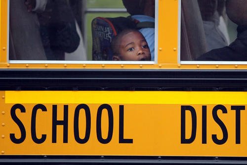 Students arrive at Harvey Rice Elementary School in Cleveland