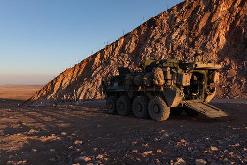 A U.S. Army Stryker oversees the southern border