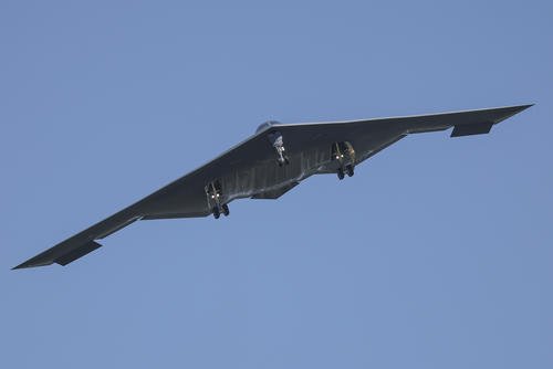 A B-2 bomber arrives at Whiteman Air Force Base, Missouri.