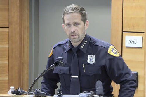 Salt Lake City Police Chief Brian Redd speaks to the media