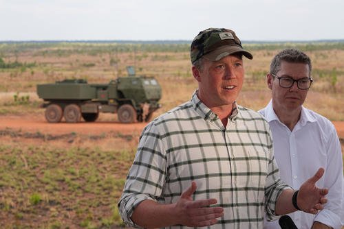 Secretary of the Army Dan Driscoll and Army Chief of Staff Gen. Randy George meet with Minister of Defence Industry and Capability for Delivery of Australia, Pay Conroy, and Chief of the Australian Army, Lt. Gen. Simon Stuart, at Mount Bundey, Australia, for a Precision Strike Missile (PrSM) live-fire exercise during Talisman Sabre.