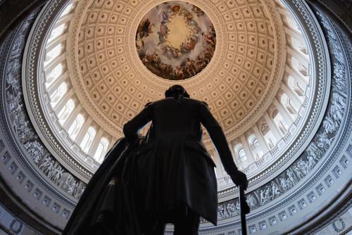 Statue of George Washington in the Rotunda at the Capitol in Washington