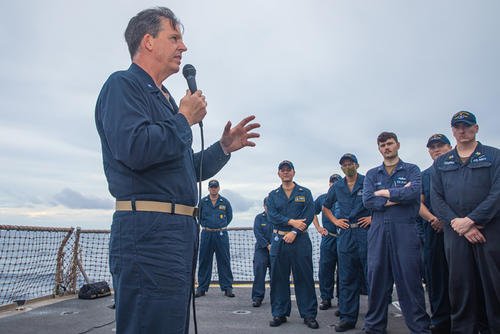 Rear Adm. Michael Donnelly aboard the USS Antietam