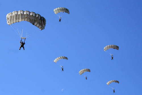 Free-fall parachute jump from an Air Force C-130