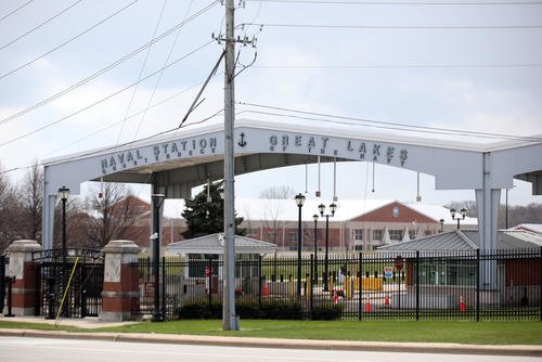 The Naval Station Great Lakes entrance along Buckley Road