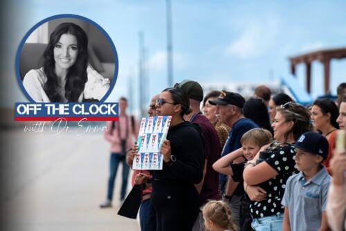 Homecoming crowd on a flight line.