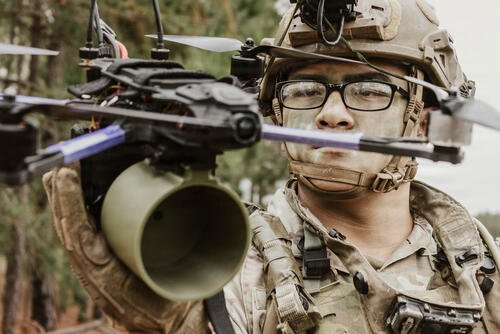 Pfc. Lai Ha, a paratrooper assigned to 3rd Brigade Combat Team, 82nd Airborne Division inspects and deploys an Orqa First Person View drone that will be operated and tested during a live-fire exercise at the Joint Readiness Training Center at Fort Polk, Louisiana, March, 8, 2026. (U.S. Army photo by Sgt. Andrew Clark)